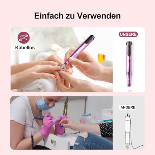 COSLUS C20 Kabellos Tragbar Elektrische Nagelfräser, 11 in 1 Profi Maniküre und Pediküreset, Elektrische Nagelfeile für Gelnägel und Acrylnägel, Nagelformen, Polieren, Entfernen von Hornhaut