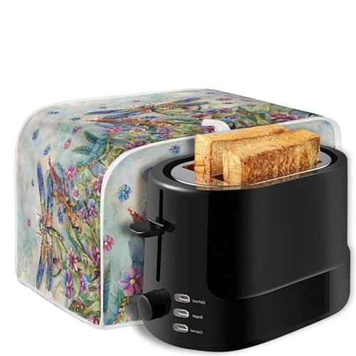 Image of Talayituse Dragonfly Daisy Print 2 Slice Toaster Covers Dust Protection Bread Maker Covers Toaster Oven Cloth Cover Kitchen Accessories Washable Appliance Cover with Handle, S