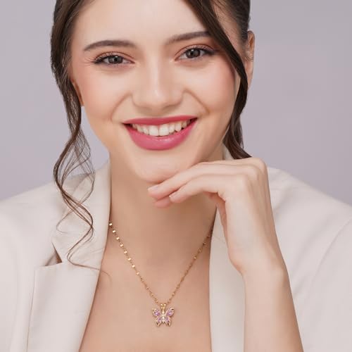 Image of Salve Stainless Steel Coquette Pink Butterfly Pendant Necklace for Women | Fashion Jewellery for Women Adjustable Gold Necklace for Girls | Valentine's Gift for Girlfriend Aesthetic Accessories for Girls Locket