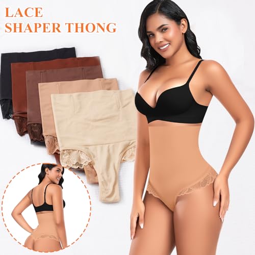 Image of Werena Tummy Control Thong Shapewear for Women High Waisted Body Shaper Panties Shaping Thong Girdle Underwear