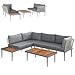 Outsunny Set Salotto da Giardino da 3 Pezzi, con 2 Divanetto da Esterno a 2 Posti, Tavolo da Caffè a Doghe con Piano in Legno di Acacia e Cuscini Lavabili, Set di Mobili in Rattan e Acciaio, Grigio immagine