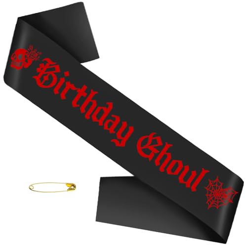 Black Birthday Ghoul Sash with Red Glitter Printing Letters -