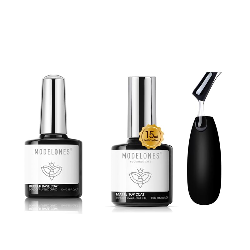 modelones Matte Gel Nail Polish Top Coat with Rubber Gel Base Coat for Nails