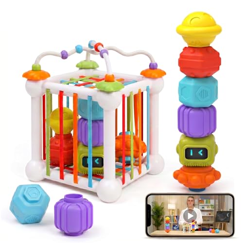 Cubo Sensorial Montessori 4 em 1 para bebé de 12 a 36 meses brinquedo educativo progressivo com acompanhamento professor Montessori Espanhola | Motricidade fina habilidades motoras presente menino
