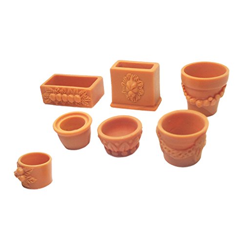 MagiDeal Mini 7 Pieces Plastic Assorted Flower Pot for 1:12 Scale Dollhouse Miniature Garden Furniture Decor Kits