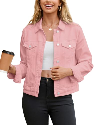 Image of Glamaker Womens Jean Jacket 2026 Basic Trendy Long Sleeve Denim Jackets Button Down Fitted Western Coat with Pockets