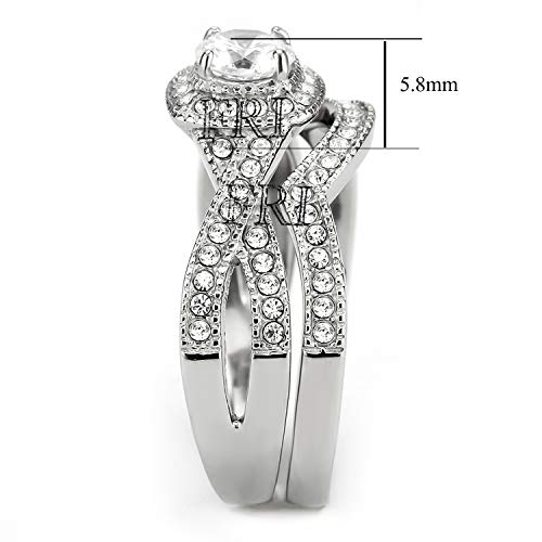 Flamereflection Stainless Steel Wedding Ring Set For Women Round Cubic Zirconia Infinity Twisted Wedding Ring Set Size 6 #TOP2