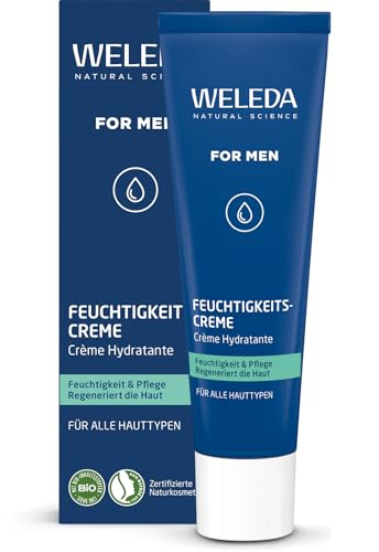 WELEDA Bio FOR MEN Feuchtigkeitscreme – frische Naturkosmetik Männer Gesichtscreme Hautpflege für trockene & empfindliche Haut. Schnell einziehende Herren Gesichtspflege mit Jojobaöl & Sesamöl (30ml)