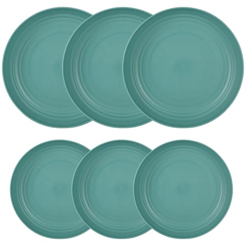 Image of Unbreakable Wheat Straw Dinner Plates for Camping, Salad, Kitchen, Dessert, Fruit, Cakes, Pizza, Housewarming, Thanksgiving, Noodles, Ice Cream Dishwasher Safe (20cm+23cm, Green, Pack of 6)
