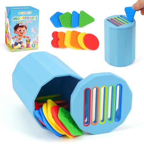 Image of Shape & Color Sorting Montessori Baby Toddler Toys for 1 2 3 Years Boys Girls, Silicone Montessori Toys for 1 Year Old, Fine Motor Skills Sensory Toddlers Toy 1 Year Old Girl and Boy Gift, Piece