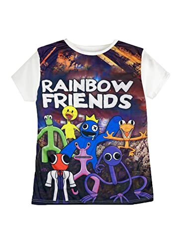 Vicyol S&D Camiseta de Rainbow Friends de Manga Corta para Niño o Niña, Diseño de Amigos del Arcoiris. Blanca, BR1951, Talla 14 Años.