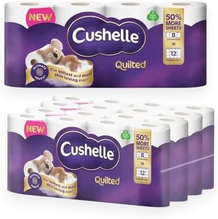 Cushelle Quilted 3-Ply Double Size, Longer Lasting Rolls Toilet Tissue Rolls, 32 Toilet Rolls, 4 x 8 Pack - Sold by Garden Greatness