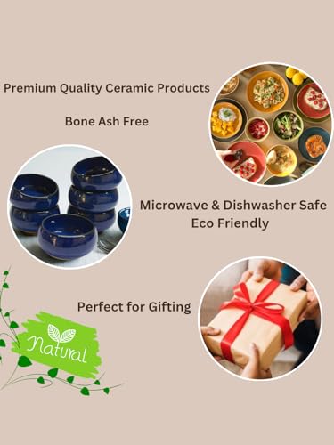 Image of Freakway Ocean Blue Handcrafted Ceramic Serving Bowls, Set of 4, 160 ML Capacity, Studio Pottery