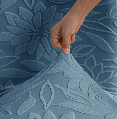 Image of House of Quirk Stretchy Universal Camellia Jacquard Waterproof Chair Cover Removable & Washable Short Dining Chair Cover Protector Seat Slipcover (Light Blue,Pack of 8)