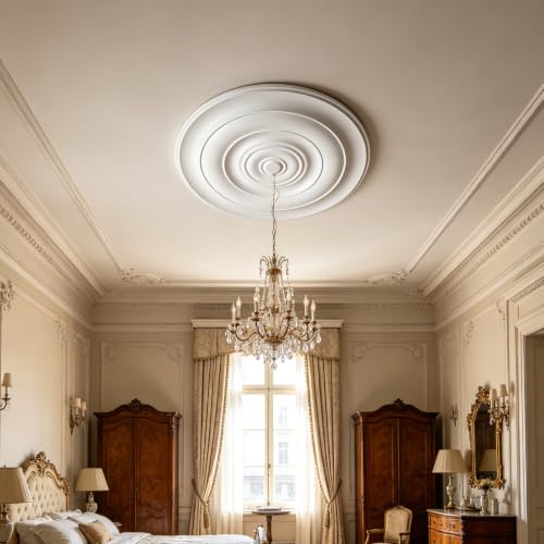 Medallón de techo de PU blanco para lámparas y ventiladores decorativos 3