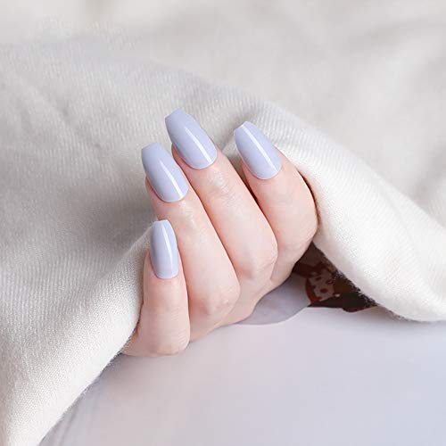 Laza 96pcs Colorful Fake Nails Ballet Coffin Ballerina Medium Full Cover Long UV Coat Artificial Acrylic Nails for Daily Use - Grape Rum