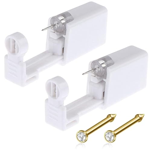 Nose Piercing Gun Kit - 6Pcs Self Nose Piercing Kit Unit Disposable Nose Piercing Gun Including 2Packs Noses Piercing Gun with 2Pcs Built-in Nose Studs and 2Pc Clean Tools for Nose Cartilage Tragus Helix Piercing Kit(Gold)