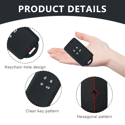 Benaewa 2pcs Key Card Case for Renault, Silicone Key Cover with Keychain, 4 Button Key Fob Holder for Clio Captur (black Grey) - Image 2
