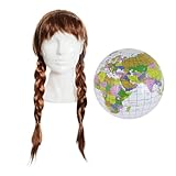 Juego de accesorios de activista climático para adultos, peluca trenzada marrón y globo inflable, juego de accesorios de disfraz de icono ambiental para mujer