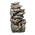 Alpine Corporation TZL130 Outdoor Floor 8-Tiered Rock Waterfall Fountain with LED Lights and Natural Stone Look, 50", Gray