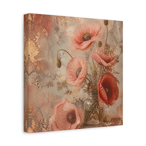 Toile carrée coquelicot rose et doré 12x12 pouces pour décoration