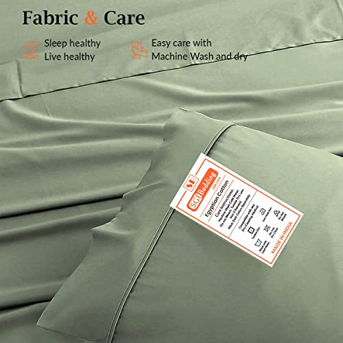 Sgi 100% Egyptian Cotton 600 Tc Sheet Set Soft & Smooth Sateen Weave 4 Pc Sheet Set - 1 Fitted Sheet, 1 Flat Sheet & 2 Pillowcase 15" Inch Deep Pocket (Rv King, Sage Solid) #TOP6