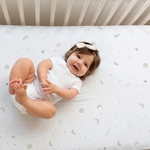Image of Crib Sheets Neutral - Fitted Baby Crib Sheets Bed for Girl Boy - 2 Pack Standard & Toddler Mattress (Galaxy, Moon, and Stars) - Buttery Soft Organic Cotton Blend