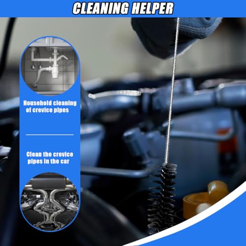 DUSCOKE 78 Inch Flexible Long Drain Brush, Nylon Stainless Steel Flexible Feeding Tube Cleaning Brush, Double Ended Elastic Slim Hose Pipe Brush Auto Sunroof Drain Hole Cleaner for Car Fridge (Black)