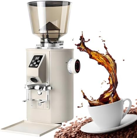 Commercial Coffee Grinder with Touchscreen, 9 Grind Settings, 64mm Flat Burr, Fully Automatic - Perfect for Coffee Shops & Espresso Machines, Beige