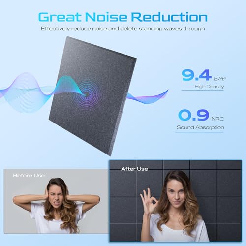 Image of 18 Pack Acoustic Panels for Walls, 12 inch x 12 inch x 0.4 inch High Density Self-Adhesive Soundproof Wall Panels, Sound Absorbing Foam Panels for Home & Office Studio (Dark Gray)