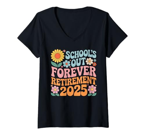 Donna Fantastica decorazione floreale School's Out Forever Retirement 2025 Maglietta con Collo a V