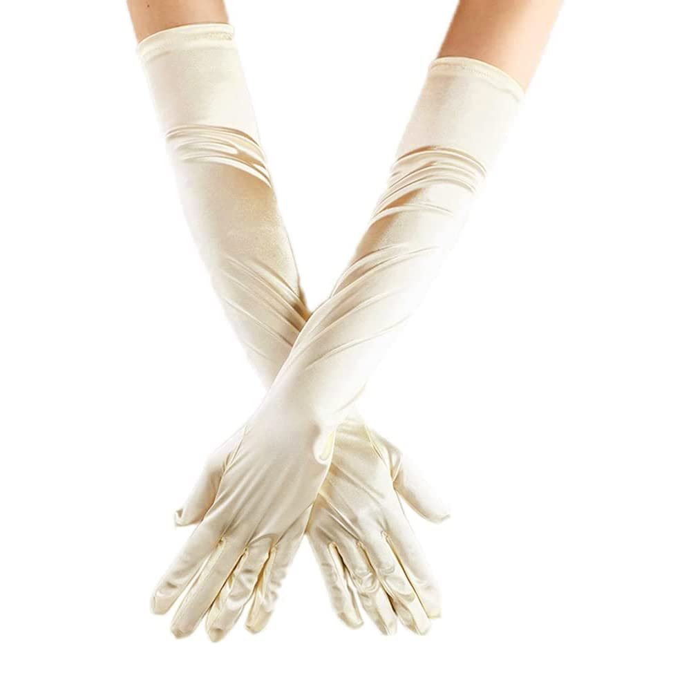 Duories Women's Long Satin Gloves, Elastic Elegant 1920s Style Evening Gloves, Gothic Opera Festival, Party, Wedding, Bridal Gloves for Festive Fancy Dress Costumes, Carnival, Beige — image 1