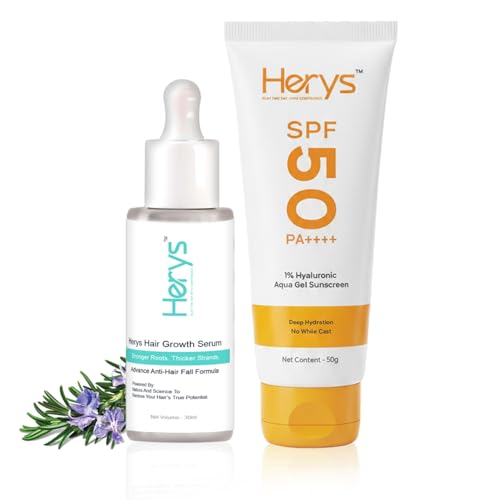 Image of Herys Rosemary Hair Growth Serum | 30ml + 1% Hyaluronic Sunscreen Aqua Gel SPF 50 PA++++