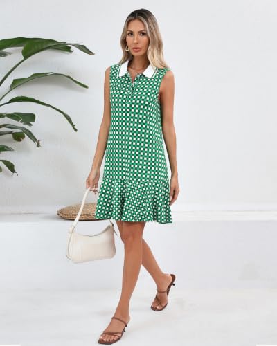 Image of YEXPINE Women's Sleeveless Polo Dress Ruffle Hem Lapel V Neck T-Shirt Summer Mini Dresses