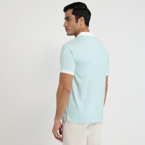 Image of Raymond Men Modern Fit Print Pattern Pure Cotton Polo Neck Half Sleeve Casual T-Shirt