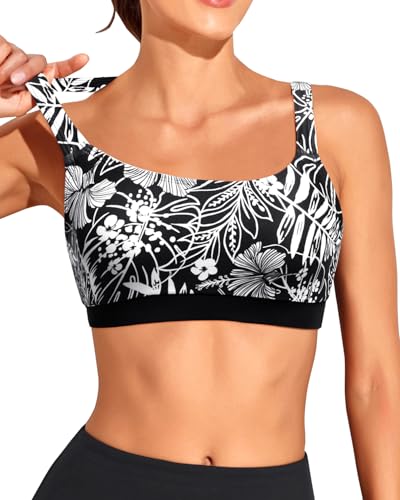 Image of Tempt Me Women Sports Bra Swim Crop Tops Only | Scoop neck, Bathing suits top, Removable cups, Adjustable straps