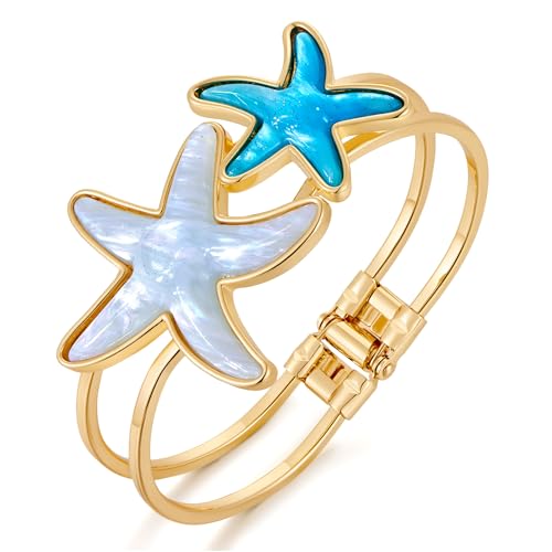 MUYAN Blue Ocean Style Bangle Bracelet for Women Gold Plated Statement Bracelet Boho Holiday Jewelry