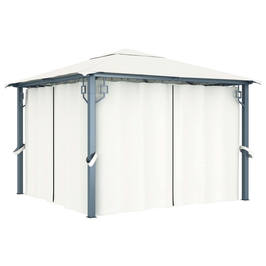Pavillon 300x300 cm inklusive Seitenteilen und Solar-Lichterkette, robuster Gartenpavillon mit Stahl-Aluminium-Rahmen, Gartenlaube mit Vorhängen, Creme