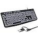 OMOTON Beleuchtete Tastatur, Kabel PC Tastatur, QWERTZ Weiß Beleuchtet mit großem Druck, 2 in 1 USB A/C- Für Senioren, Kinder, Sehbehinderte für Windows mit Multimedia-Tasten