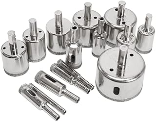 HO2NLE Tile Hole Cutter Set 15Pcs Diamond Drill Bit Kit Brazing Core Hole Saw Sets Mandrels 6mm-50mm for Glass Tile Ceramic Marble Porcelain Cutting with Diamond Coating
