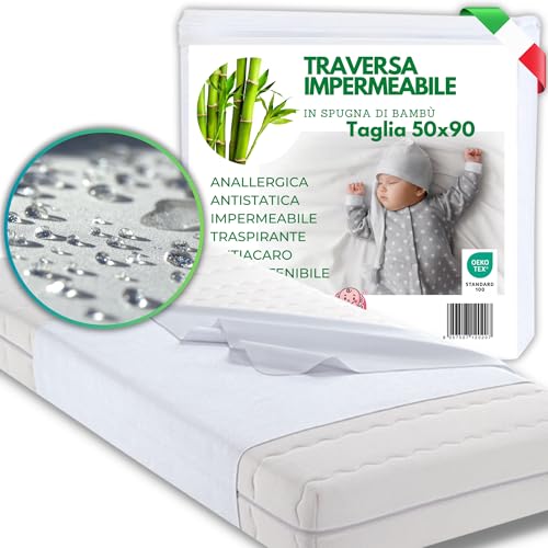 MammaVaiTra Traversa Impermeabile in Bambù - 50 x 90 cm (conf da 1 pz) - Made in Italy - Traverse Neonato Fasciatoio, Culla Fianco Letto, Passeggino e Coprimaterasso Navicella