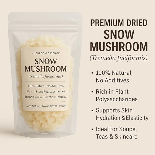 Image of Dried Snow Mushroom (Tremella Fuciformis) - 60g | Natural White Fungus | Culinary & Herbal Use | Premium Grade | Vegan & Gluten-Free | Skin Care