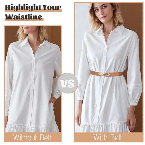 4 Pack Women Skinny Elastic Belt Ladies Fashion Leaf Alloy Buckle Stretchy Thin Waist Belt for Dresses3