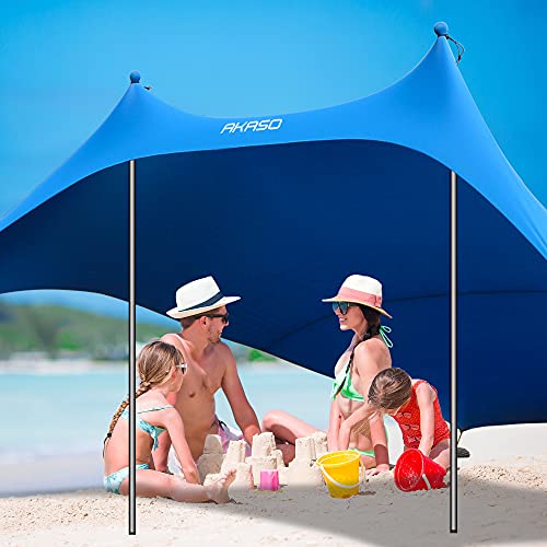 Image of AKASO Beach Tent, Portable Beach Canopy Sun Shelter UPF50+ for 6-8 People, for Beach, Camping Trips, Fishing, Backyard or Picnics (10x10 FT with 2 Poles)