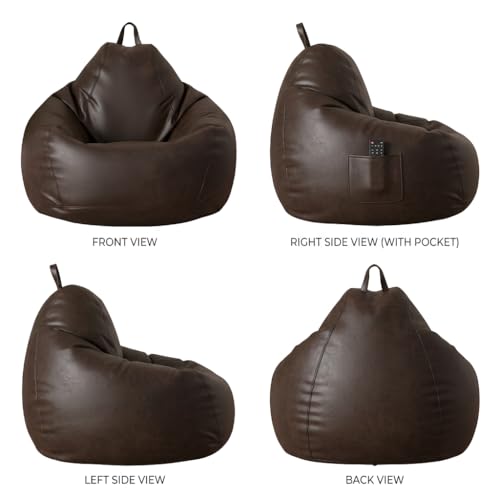 Image of KAM'S LIEU Leatherette Bean Bag Chair with Footrest | Filled with EPS Beans | Comfortable Sofa for Living Room & Bedroom | 4XL Size, Easy to Clean Color- (Brown)