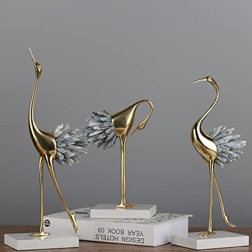 Modern Luxury Golden Crystal Copper Crane Ore Animal Birds Statue Home Decoration Accessories Living Room Soft Tv Cabinet Wine Cabinet Decor (Blue B) #TOP2