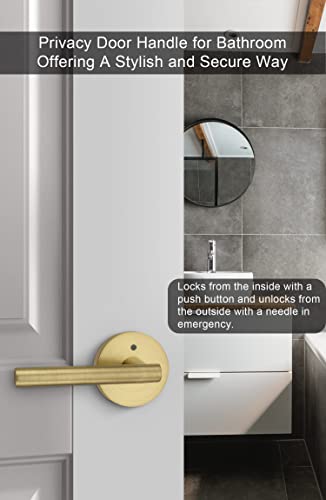 Goldenwarm Gold Interior Door Handles, Brushed Brass Privacy Lever Door Handle, Heavy Duty Interior Bedroom Door Lever Pack, Gold Door Handles Interior For Bathroom(3 Pack) #TOP2