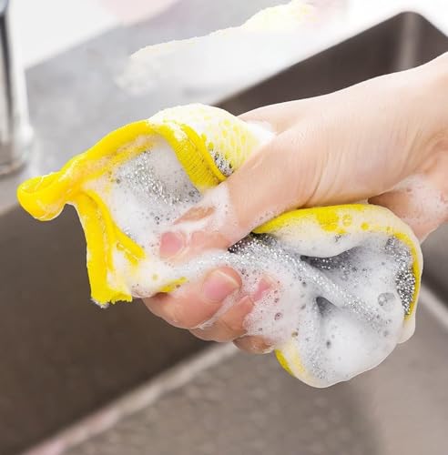Image of 2-in-1 Dishwashing Scrub Pad - Double-Sided Wire Sponge & Soft Dish Cloth | Multipurpose Stainless Steel Scrubber for Utensils, Cookware, Pots & Pans Cleaning - Multicolor (5)