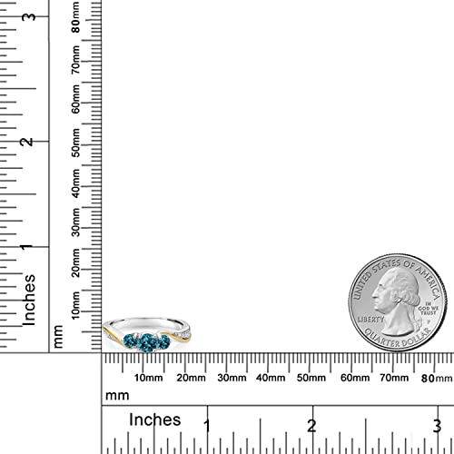 925 Sterling Silver and 10K Yellow Gold London Blue Topaz and White Lab Grown Diamond 3 Stone Engagement Ring For Women (0.62 Cttw, Gemstone November Birthstone, Available In Size 5, 6, 7, 8, 9)3