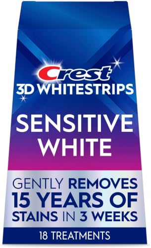 Image of Crest 3D Whitestrips Sensitive White - Teeth Whitening Kit, 18 Treatments, Each with 1 Upper /1Lower, 36 Strips - Crest 3DWhite Teeth Whitening Strips (Pack of 8)